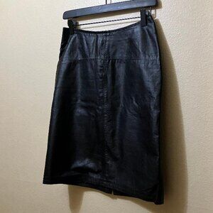 Vintage Y2K Limited Express Women's Black Leather A-Line Midi Skirt Size 7